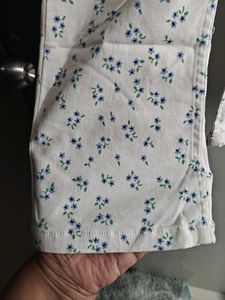 White  Floral Print Bootcut Pants