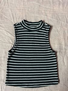 Striped Sleeveless Mock Neck Top