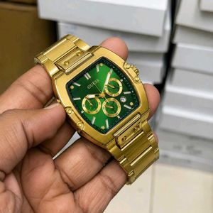 GUESS PHOENIX Men Rectangle Gold Tone Dial Analog