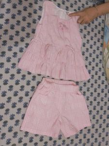 Adorable Pink Plaid Dress & Shorts Set