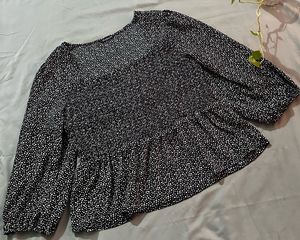 Chic Black & White Polka Dot Peplum Top