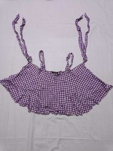 Purple Gingham Crop Top with Straps