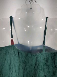 Green Plain Smoking Strap Dress (Women's)