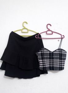 Cute Black Crop Top And Skirt Outfit Set