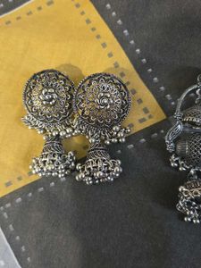 Exquisite Silver Oxidized Jhumka Earrings