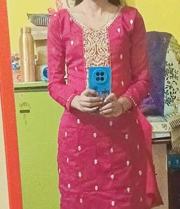 Elegant Pink Kurti with White Embroidery