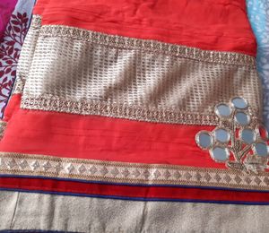 Heavy Saree With Mirror Work