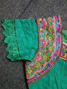 Girls Green Embroidered Dress