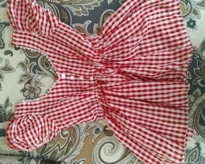 Red Gingham Puff Sleeve Top
