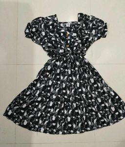 Black &amp; White Printed Tiered Dress