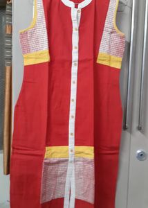 Red Kurta with White Accents