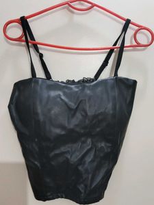 Chic Black Faux Leather Corset Top