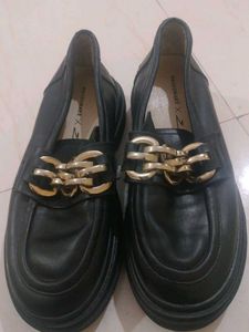 Black Loafers with Gold Chain Detail size 35/36