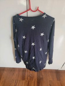 Navy Blue Star Print Long Sleeve Top
