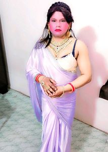Lilac Satin Saree with Embellished Border