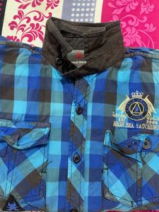 Blue Plaid Button-Up Shirt
