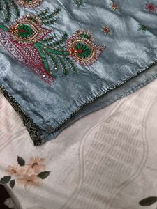 Elegant Silver Embroidered Saree not add blouse