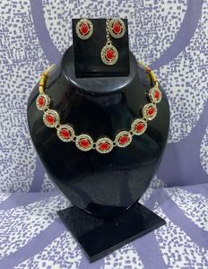 Stone Necklace and Earring Set with Mangti