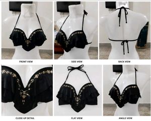 CENSORED European Brand Black Ruffled Halter Bikin