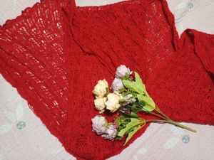 cotton blend tie-up tops and red muffler (2item)