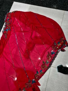 Red Embellished party wear vintage Saree