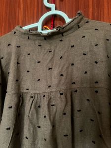 Khaki Green Polka Dot Top