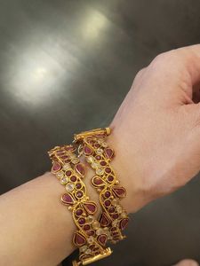 Exquisite Gold Bangles with Ruby and Crystal Accen