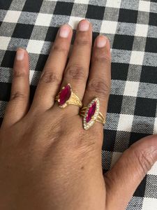 Red Stone Cocktail Rings - Set of 2