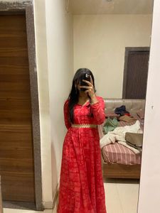 Red garba  anarkali Kurti with Golden seuence b
