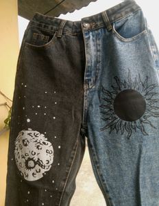 Y2k Patchwork Sun Moon Print Jeans