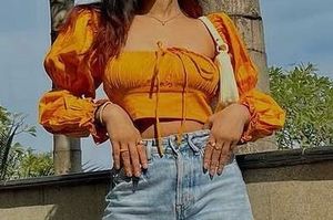 Mustard Puff Sleeve Crop Top