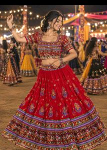 Vibrant Red Embroidered Lehenga Choli Set