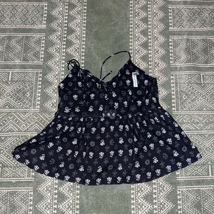 Boho/Ethnic Black Floral Peplum Top