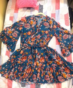 Boho Floral Print Dress with Bell Sleeves