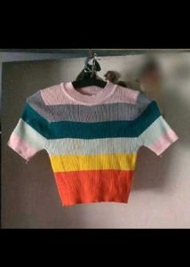 Striped Short Sleeve Knit Top