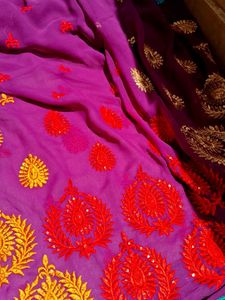 Purple Embroidered Silk Saree