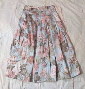 Vintage Floral Print Pleated Skirt