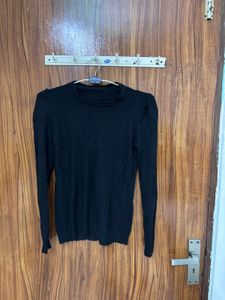 Black Puff Sleeve Knit Top