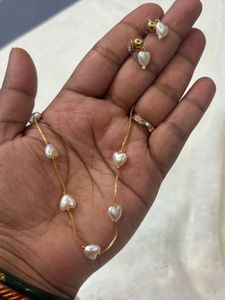 Heart Pearl Necklace &amp; Earrings Set