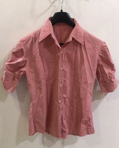Puff Sleeves Red Checks Semi Formal Shirt