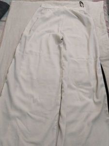 White Wide Leg Pants with Black Stripe