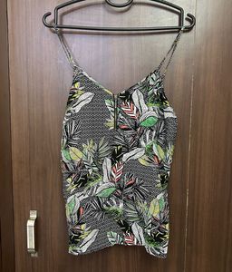 IMPORTED Tropical Print Cami Top with Zipper Detai