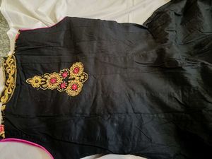 Elegant Black Kurti with Pink &amp; Gold Embroidery