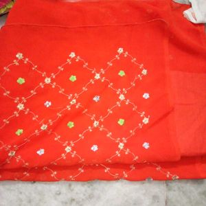 Orange Saree with Floral Embroidery