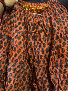 Bohemian Orange &amp; Green Print Maxi Skirt