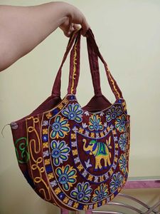 Embroidered Tote Bag with Elephant Design