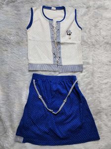Cute Blue Polka Dot Skirt Set