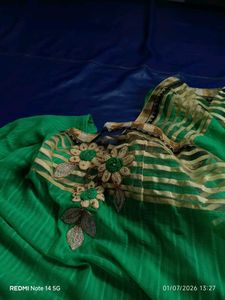 Light Green Designer Saree with 3D Floral Work