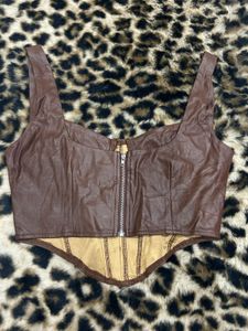 Pretty Little Thing Brown Faux Leather Corset Top