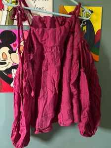 Vibrant Pink shoulder cut Top